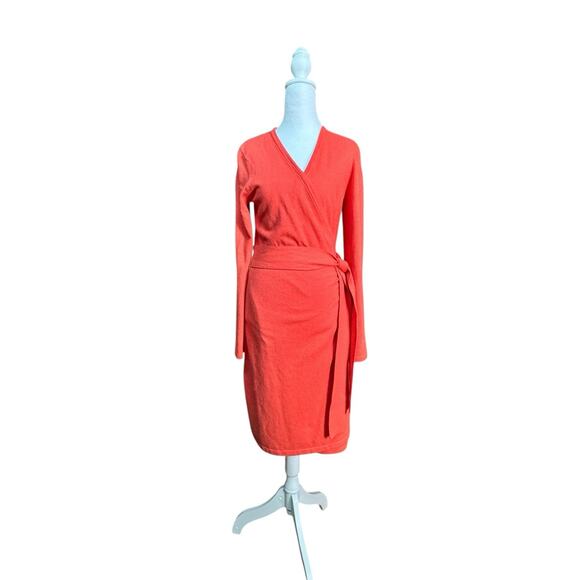 DVF Diane Von Furstenberg Linda Wrap Sweater Dress Wool Cashmere Coral Sz Petite - Picture 2 of 14